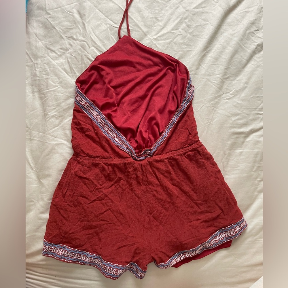 Lulu's Tidewater Rust Red Embroidered Romper - Picture 3 of 7